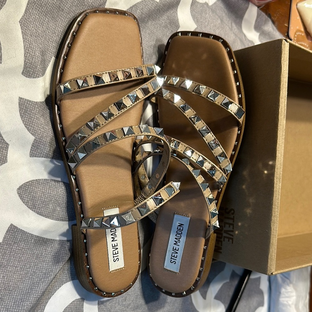Steve Madden Tan Sandals with Studded Straps